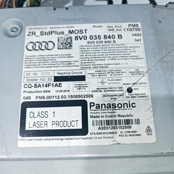 Radio Multimidia Audi A3 2014 2018 8v0035840b